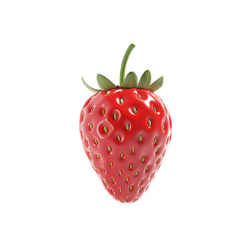 strawberry icon 3d rendering, isolated on white transparent background