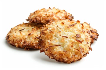Tasty coconut cookie against white background