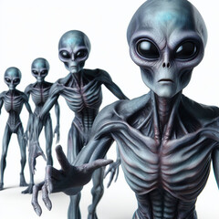4 aliens  in action isolated on white background - Generative AI	