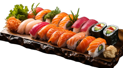 A colorful sushi platter showcasing a variety of fresh and delicious rolls, sashimi, and nigiri