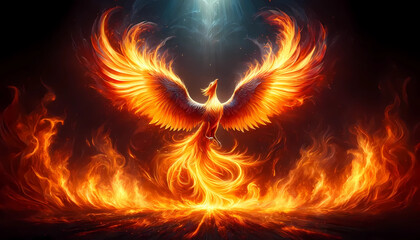 Majestic phoenix in the midst of a fiery rebirth - obrazy, fototapety, plakaty