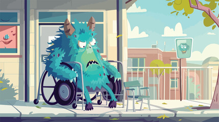 Illustration of a disabled monster outside the hosp