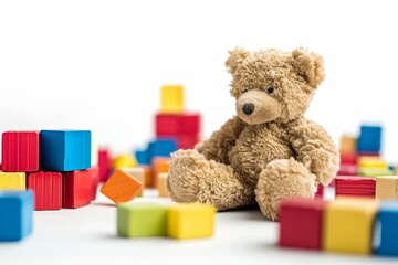 Toys for kids teddy bear and cubes Alone