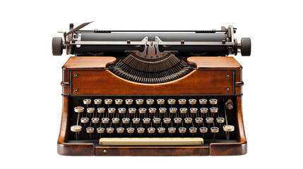 Vintage typewriter rests gracefully on white background - obrazy, fototapety, plakaty
