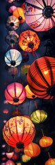 Fototapeta na wymiar Vibrant festival lantern texture, with paper lanterns in a multitude of colors and patterns, lighting up the night sky in celebration of traditions created with Generative AI Technology