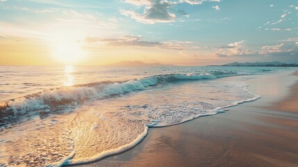 Marvellous Sunrise Beach. Tranquil Holiday Destination. Sea and Sky concept - obrazy, fototapety, plakaty