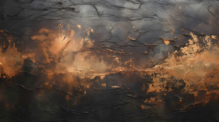 textures, very scattered metallic copper spilled on a black canvas