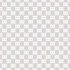 Vector subtle geometric seamless pattern with rounded grid, net, mesh, lattice, circles, curved shapes. Simple abstract gray and white minimal background. Geometrical ornament texture. Repeated design
