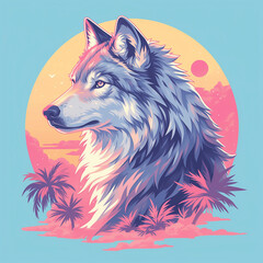 Wolf badge for t-shirt design. Animal wolf concept poster. Creative graphic design. Digital artistic artwork raster bitmap illustration. Graphic design art. AI artwork.
