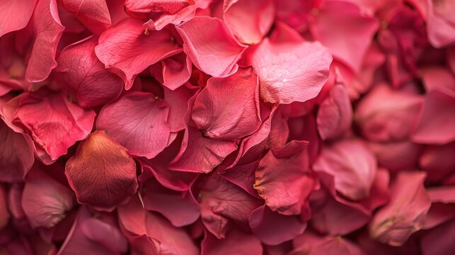 Group pile of red pink rose flower petals texture background. AI generated image