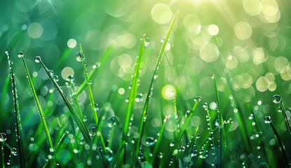 Close-Up Nature: Dew Drops Sparkling on Grass