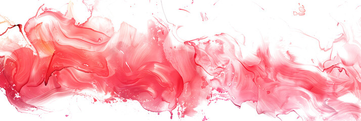 Rose pink and coral swirled watercolor paint stain on transparent background.