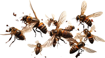 A group of bees gracefully flying through the air in perfect harmony