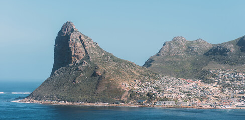 Scenic View of Hout Bay With Sentinel Peak in South Africa on a Clear Day