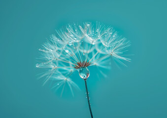 Vivid Microstock Image: Water Droplet Dandelion Macro Teal