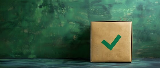 Symbol of Voting Elections Choice and Approval: Green Checkmark in a Box. Concept Voting, Green Checkmark, Approval, Elections, Choice - obrazy, fototapety, plakaty