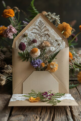 Fototapeta na wymiar Floral Invitation, Present, Thank you Card's Envelope