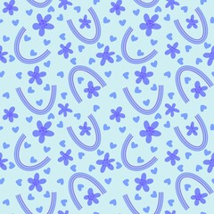 Cartoon retro rainbow and flowers seamless weather pattern for wrapping paper and fabrics and kids clothes print