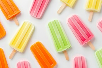 popsicle pattern, white background, orange pink and green color palette Generative AI