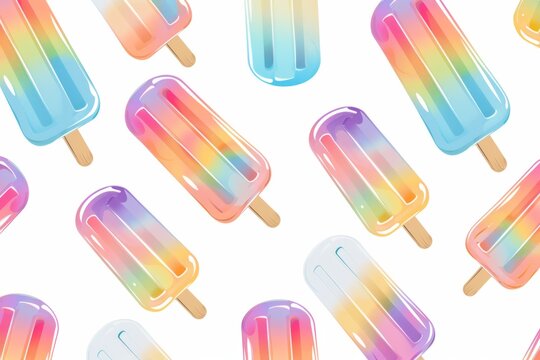 Colorful ice cream popsicle pattern on white background cute and playful style bright colors with soft gradients Generative AI