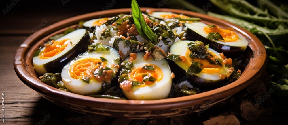 Canvas Prints mix of fresh eggs and various vegetables cooked together in a bowl, ready to be served and enjoyed