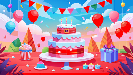 Joyful Celebration: A Beautiful Cartoon Vector of a Birthday Cake