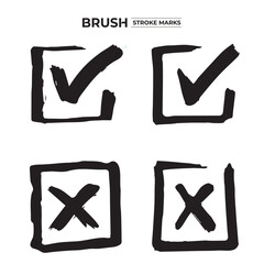 Collection of painted check marks. Vector set of brush strokes. Isolated on white background. Grunge ticks