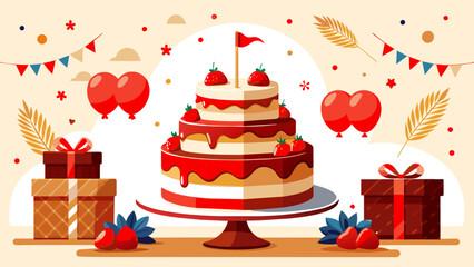 Joyful Celebration: A Beautiful Cartoon Vector of a Birthday Cake