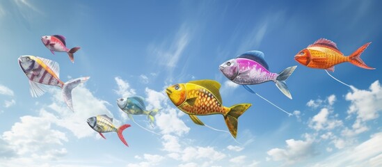 Fototapeta na wymiar Great fish-like kite in the blue sky