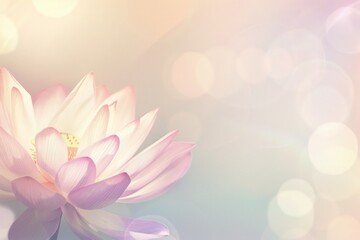 Soft pink lotus amidst glowing bokeh, ideal for wellness and spiritual themed visual content. - obrazy, fototapety, plakaty