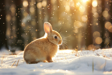 Winter Wonderland Bunny: High-Quality Image of Snowy Forest Scene