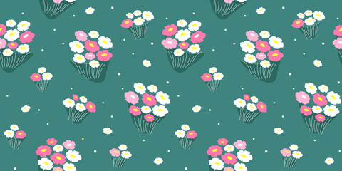 Seamless pattern with bouquets of flowers. Summer print. Vector graphics.