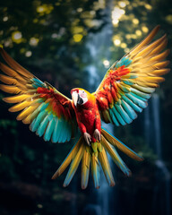 Colorful Bird Glides Enchanted Woods Backdrop Pic