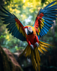 Colorful Bird Flight Enchanted Forest Background