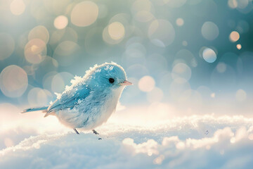 A cute little blue bird perched on the snow