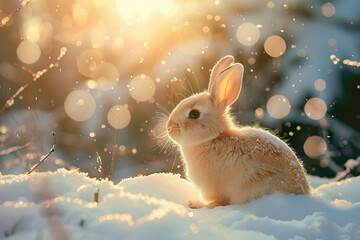 Snowy Forest Rabbit: Charming Winter Woodland