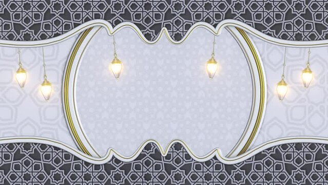 Islamic-themed motion graphics background with luxurious gold Arabic ornaments