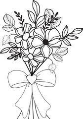 hand drawn flower,sketch of a flower,illustration of a flower,bouquet of flowers,flower in vase,colouring page,