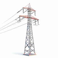 Power transmission tower high voltage pylon. Low poly 3d render isolated on white background. 