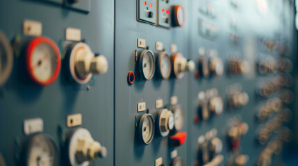 Control panel of the nuclear power plant. Close up.
