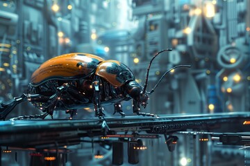 bionic beetle in a futuristic environment - obrazy, fototapety, plakaty