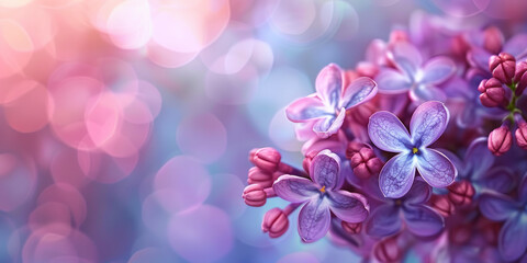 Fototapeta na wymiar Spring Blossoms Lilac Flowers Banner for Copy Space