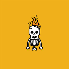 A fiery skeleton on an orange background