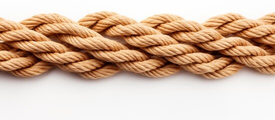 Detailed view of a single rope against a clear white backdrop, showing its texture and twists - obrazy, fototapety, plakaty