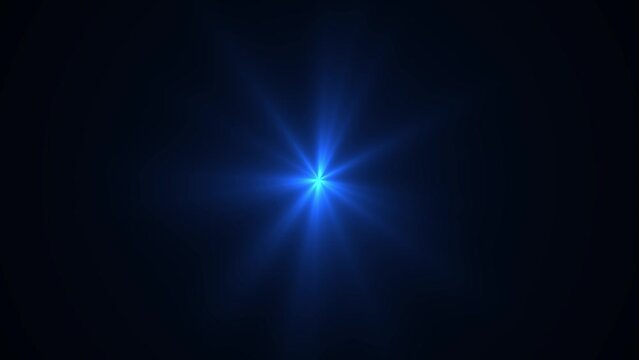 Optical Lens flare on black background. Anamorphic lens effect in blue tone, 4K video. Overlay light effect animation.