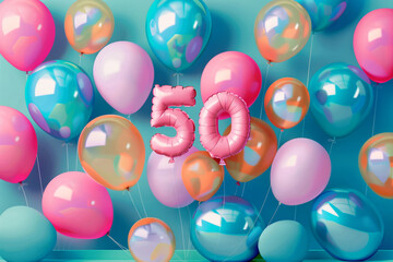 colorful balloons with text 50, birthday concept, illustration - 774452196