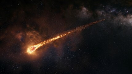Meteorite hurtling through the vast darkness of space. - 774452523