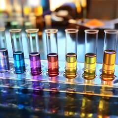 Test tubes with different colors of chemical liquid 