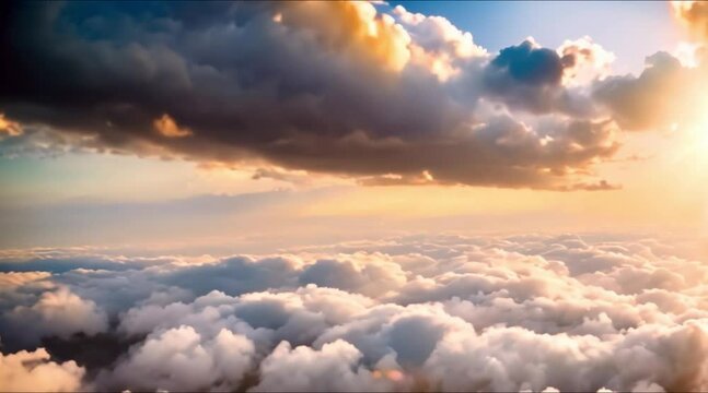 Aerial shot of great sunrise clouds
