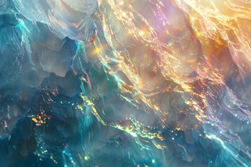 A shimmering crystalline texture, inspired by the aetherial energy that flows through the land, with radiant hues and magical sparkles created with Generative AI Technology - obrazy, fototapety, plakaty